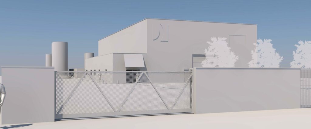 Vue extérieure de la future réhabilitation du hangar de l'ancien Centre deTri d'Audenge